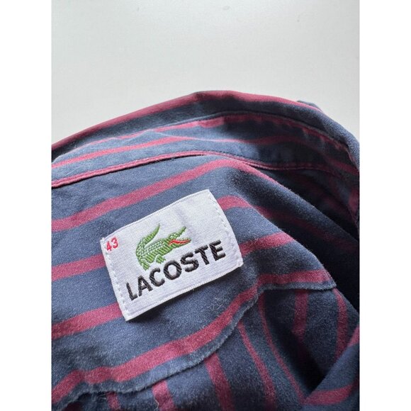 Lot of 2 LACOSTE Navy Blue Red Striped Cotton Casual Button Down Shirts, Size 43 - Picture 15 of 16